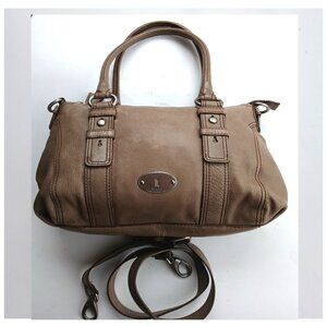 VTG Fossil Maddox Classic Taupe Leather Satchel HandBag Tote with Shoulder Strap